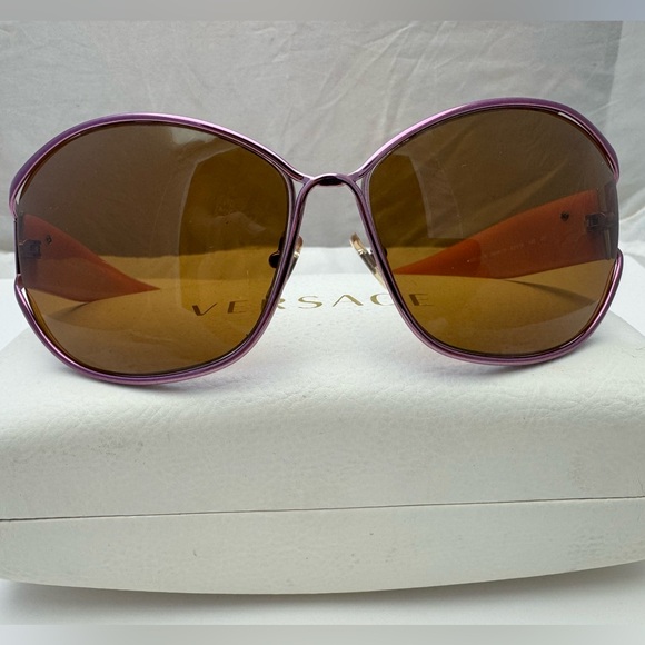 Versace Pink Frame Sunglasses with Brown Lenses